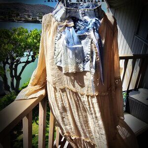 New Upcycled Jabot Denim & Lace Art To Wear Designer Original